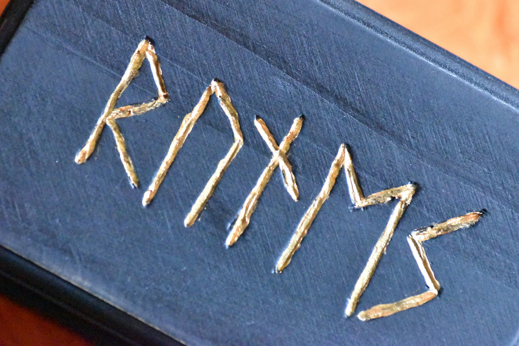 Handcrafted Wooden Rune Set + Box (Wine & Gold)