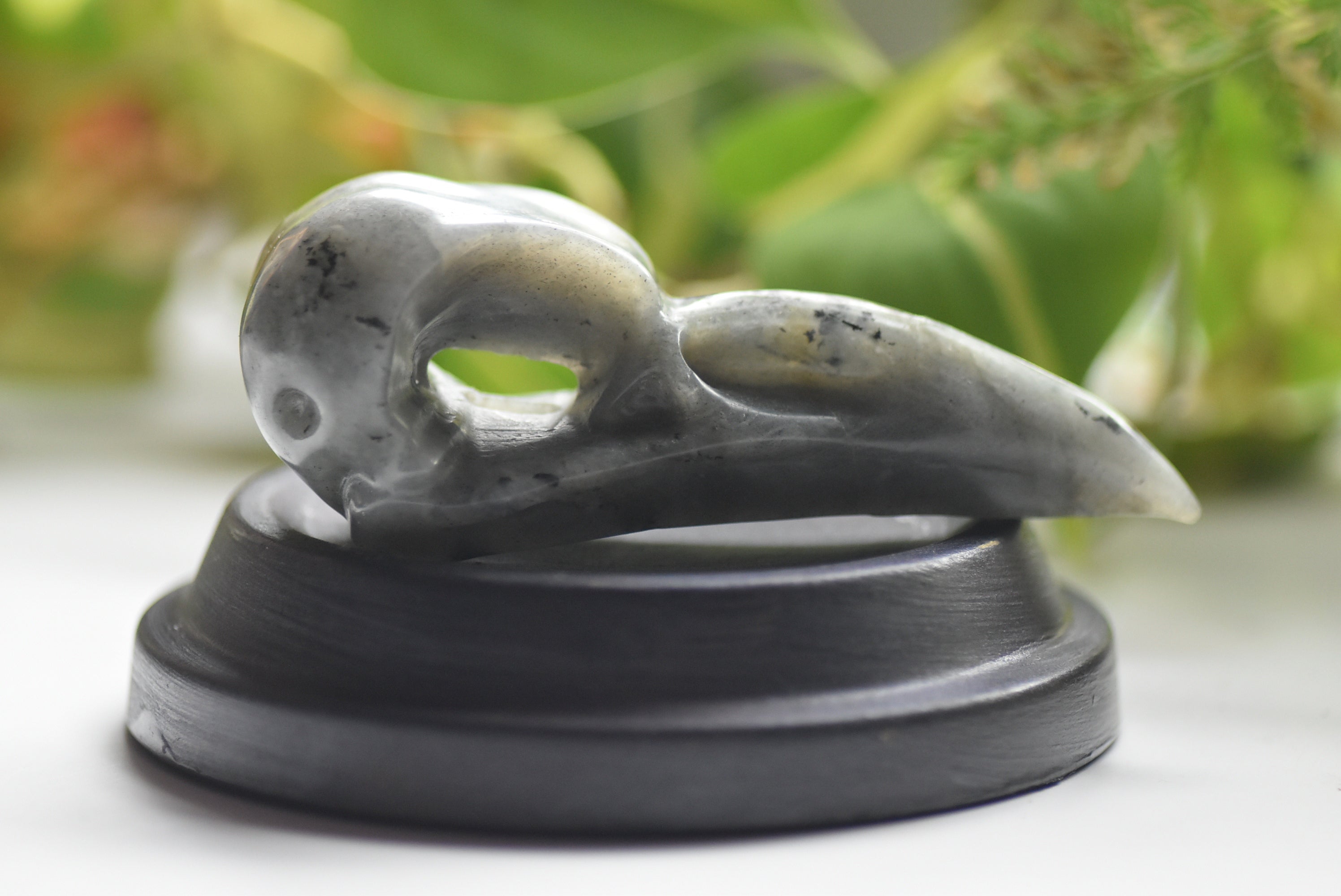 Labradorite Crow Skull Carving - Large, 4.3 Inches