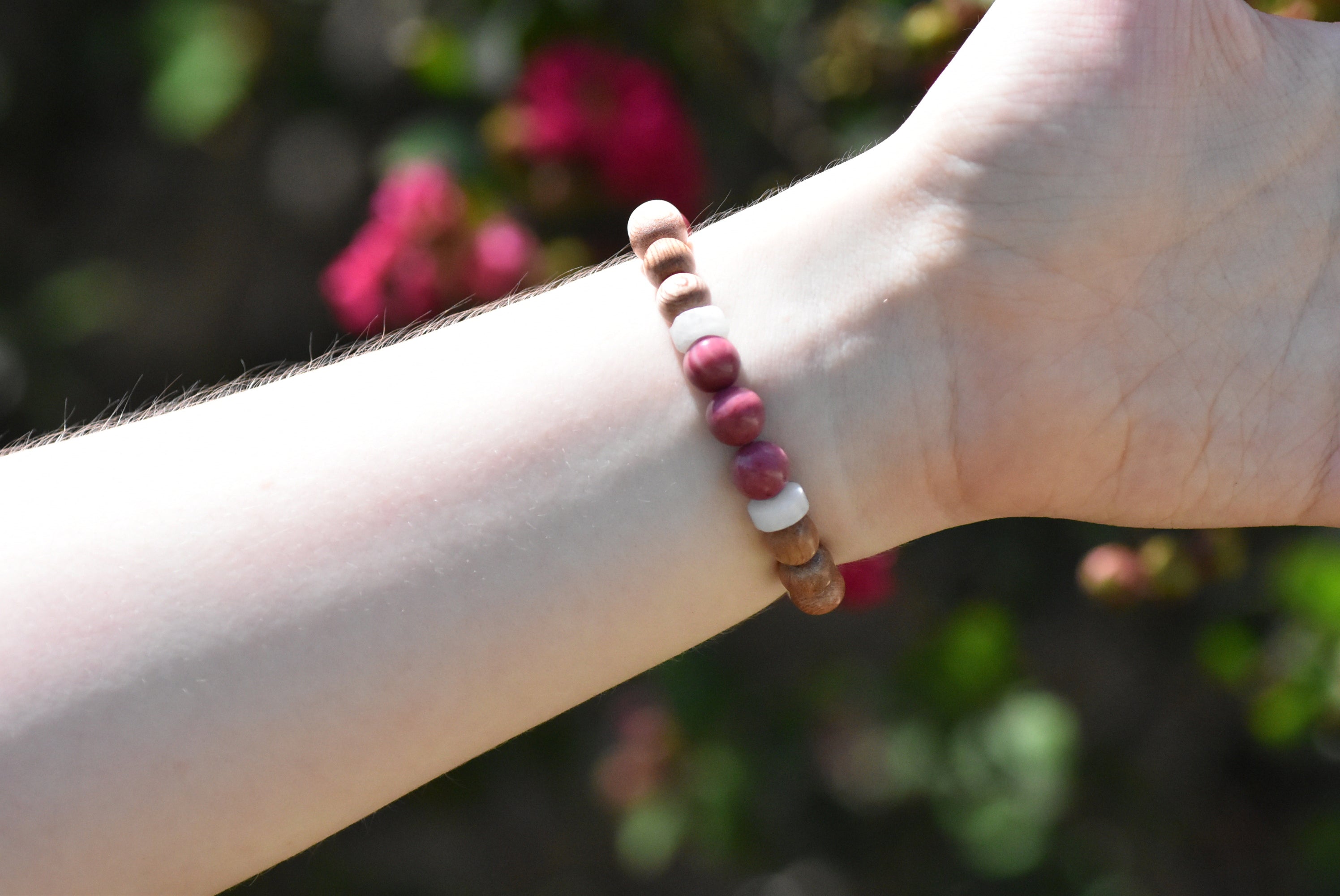 Roselight Peacekeeper - Tea and Herb Inspired Wood and Stone Bracelet