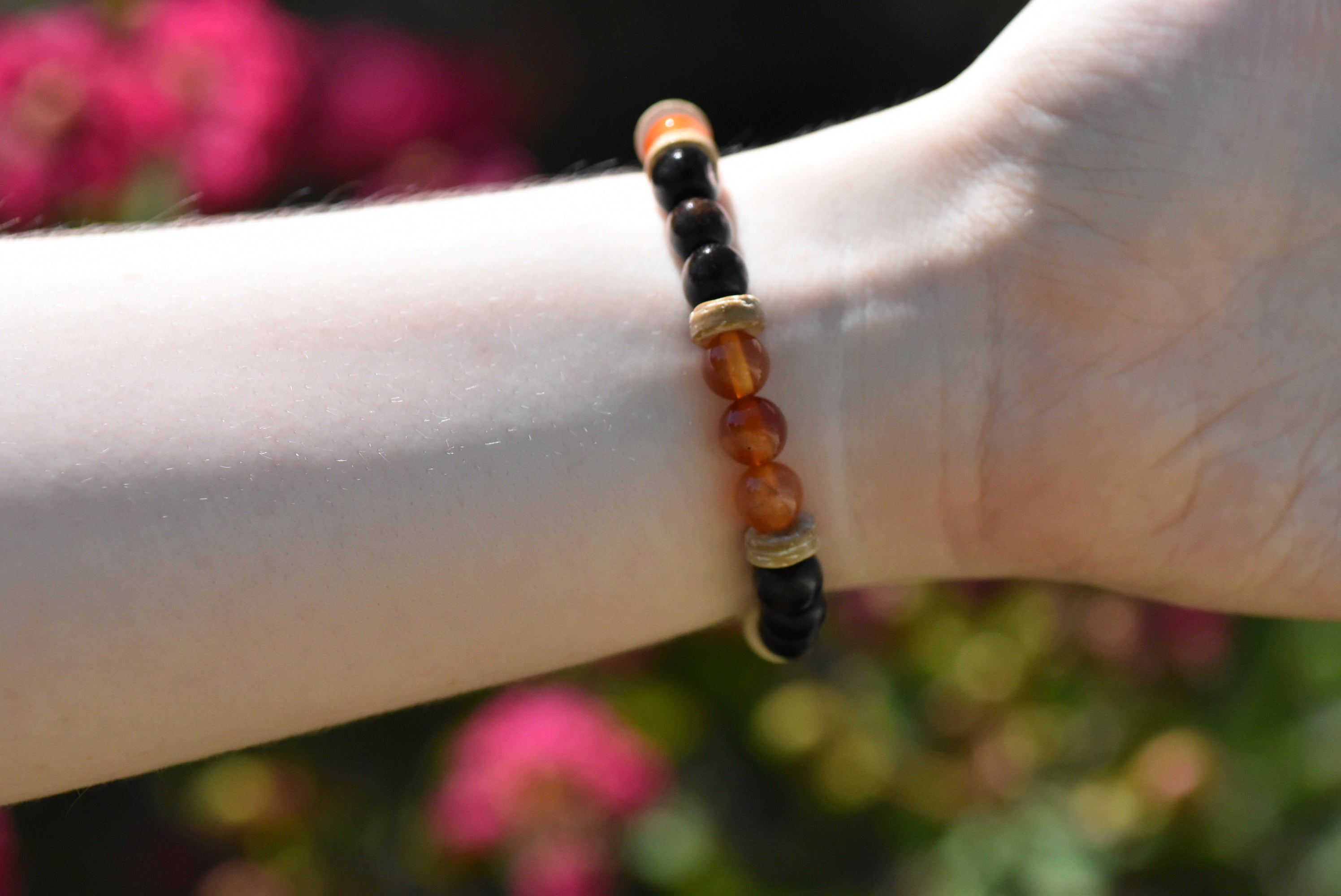 The Ember Guardian - Tea and Herb Inspired Wood and Stone Bracelet