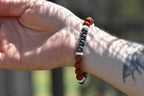 Tyr - Black Hematite, Red Sandalwood, and Ox Bone Bracelet