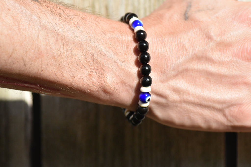 Evil Eyes - Ebony Wood, Ox Bone, and Glass Bracelet