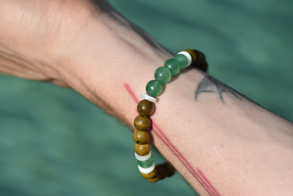 Mosswood Sentinel - Tea and Herb Inspired Wood and Stone Bracelet