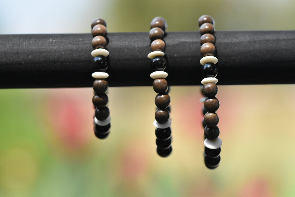Hel - Golden Obsidian, Grey wood, and Ox Bone Bracelet