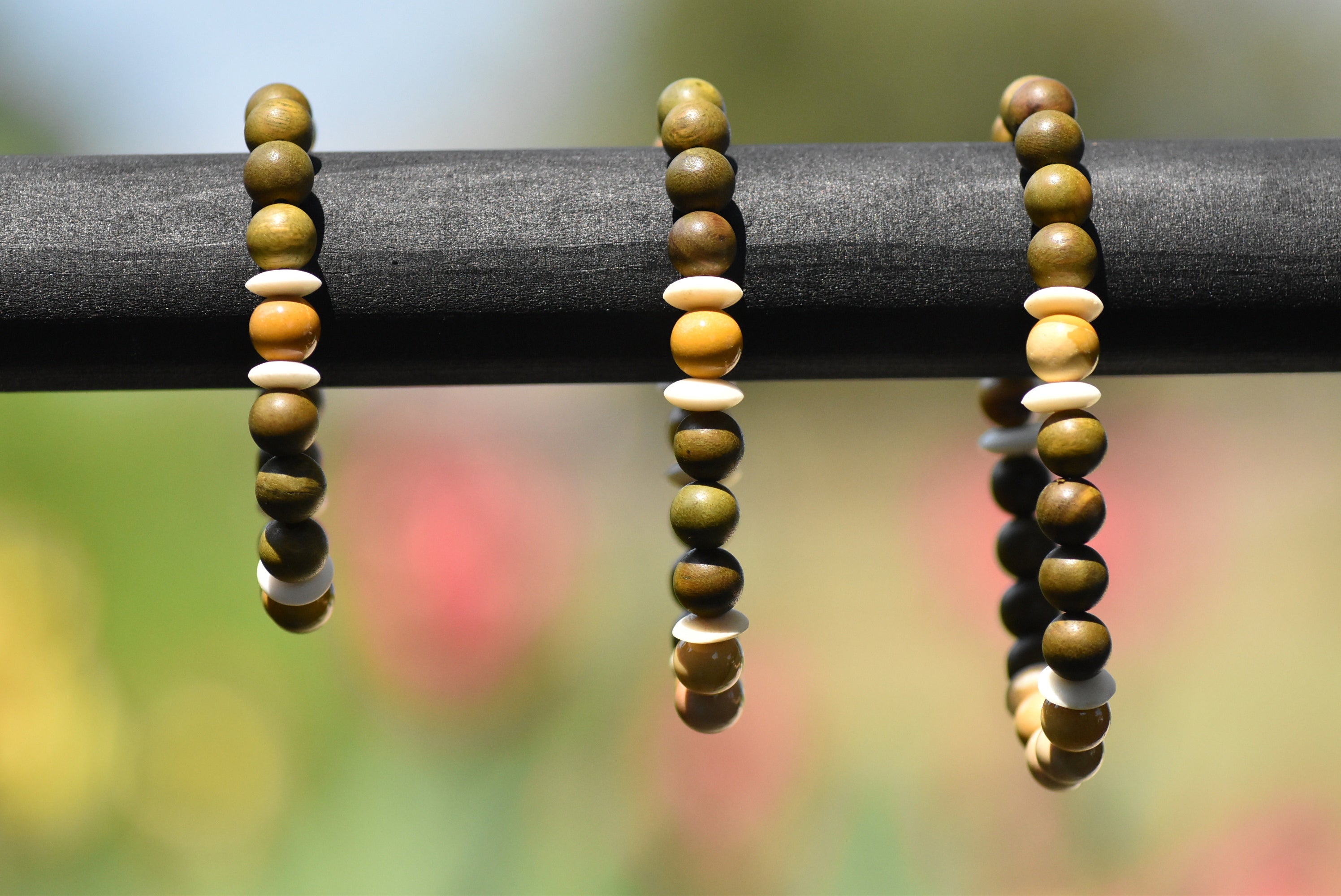 Freyr - Yellow Mookaite, Green Sandalwood, and Ox Bone Bracelet