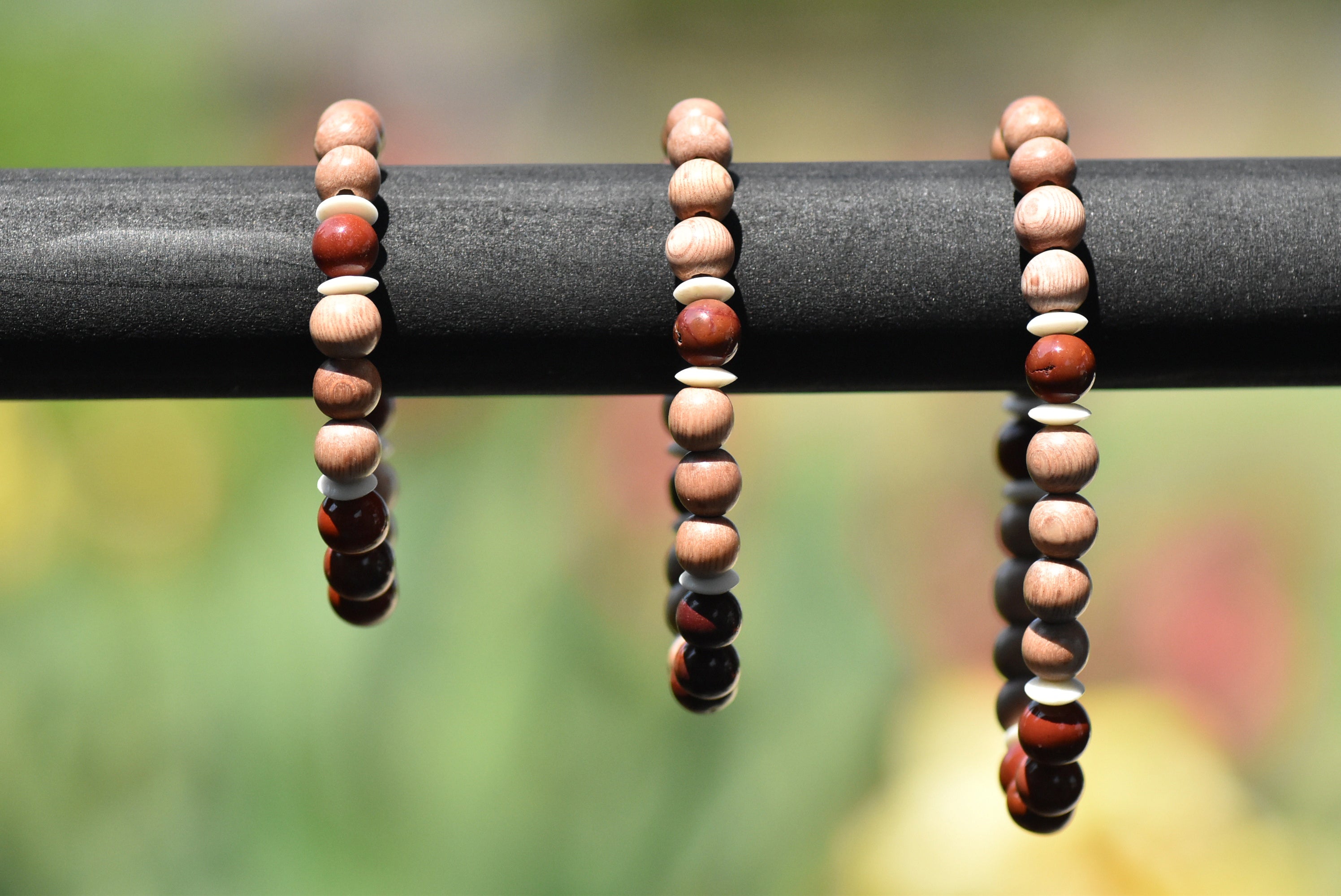 Freya - Red Mookaite, Rosewood, and Ox Bone Bracelet