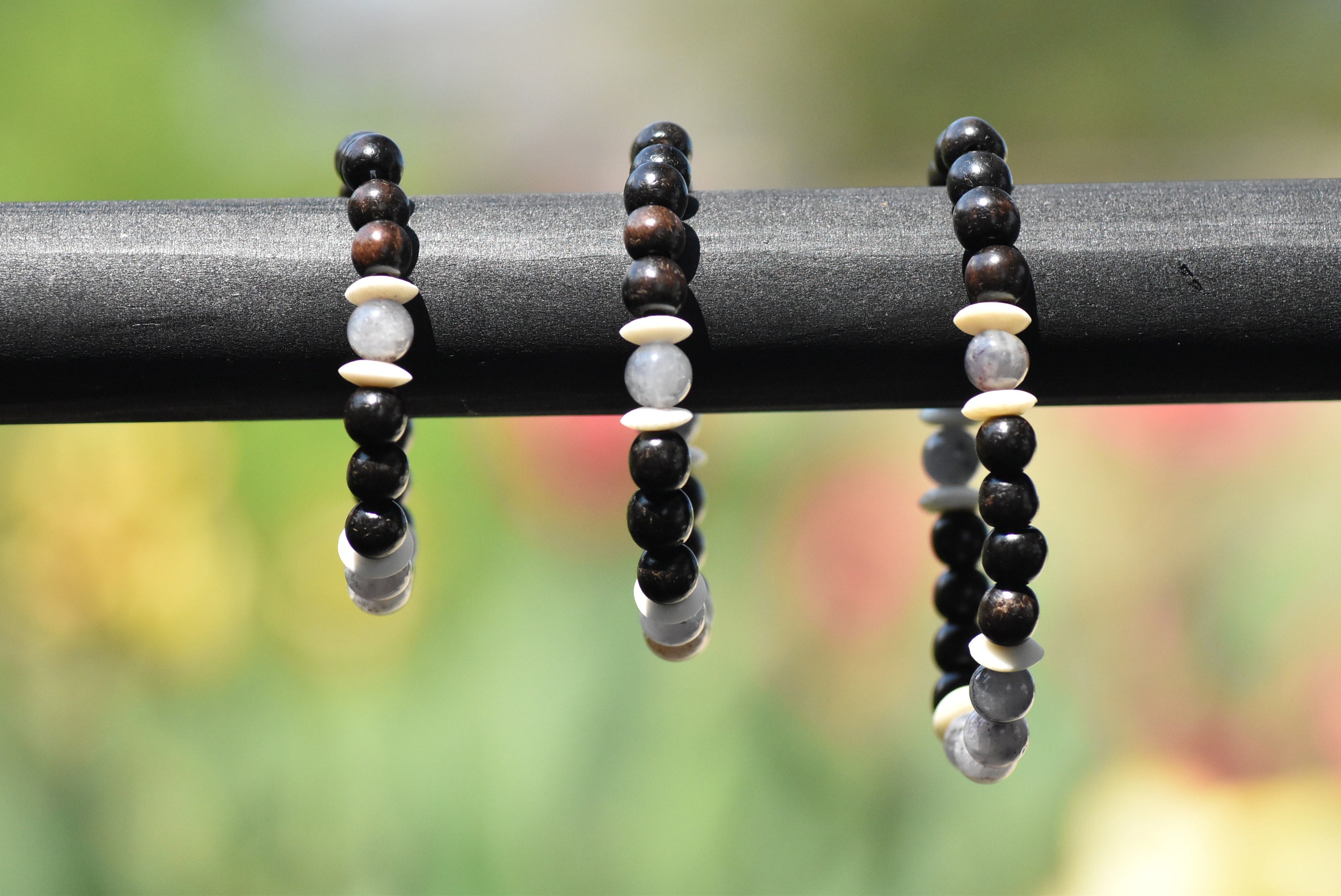Odin - Iolite, Ebony Wood, and Ox Bone Bracelet