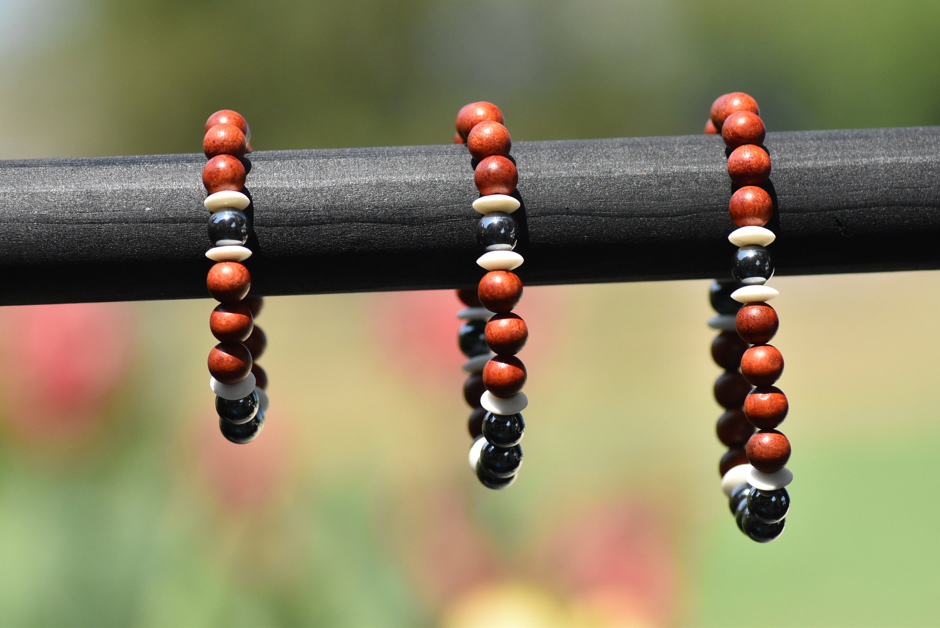 Tyr - Black Hematite, Red Sandalwood, and Ox Bone Bracelet