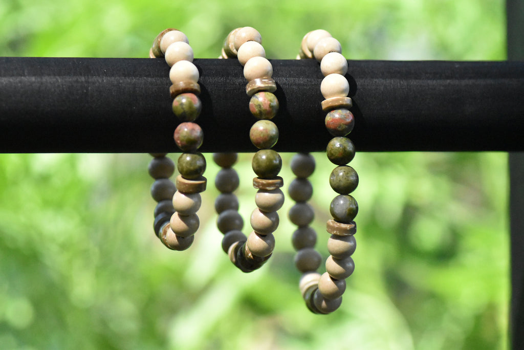 Mallowroot Steward - Tea and Herb Inspired Wood and Stone Bracelet
