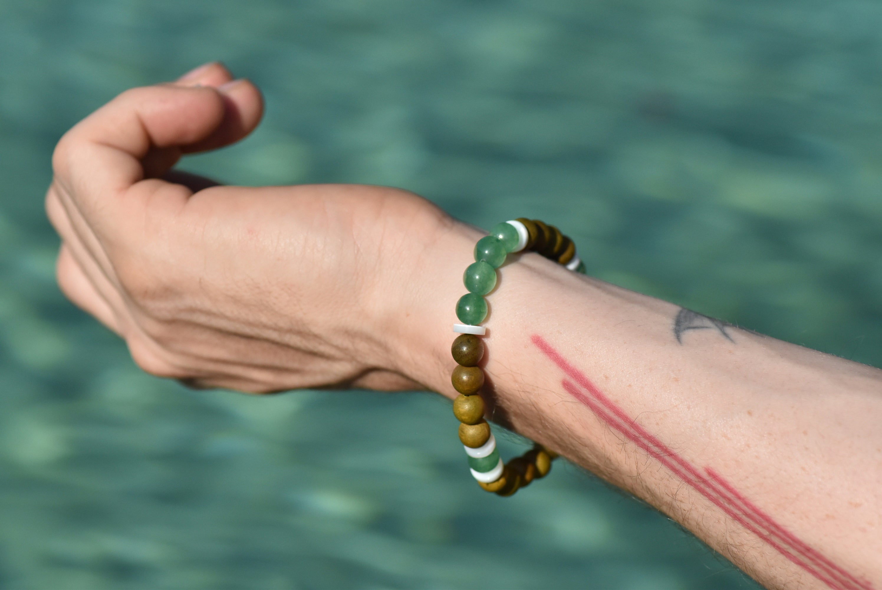 Mosswood Sentinel - Tea and Herb Inspired Wood and Stone Bracelet