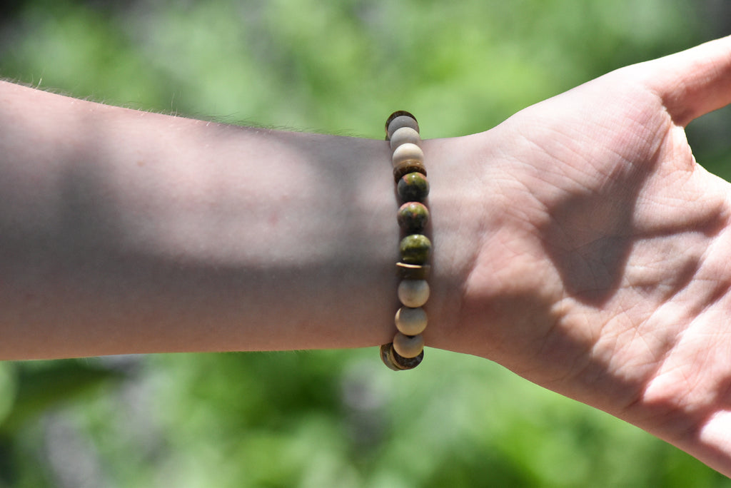 Mallowroot Steward - Tea and Herb Inspired Wood and Stone Bracelet