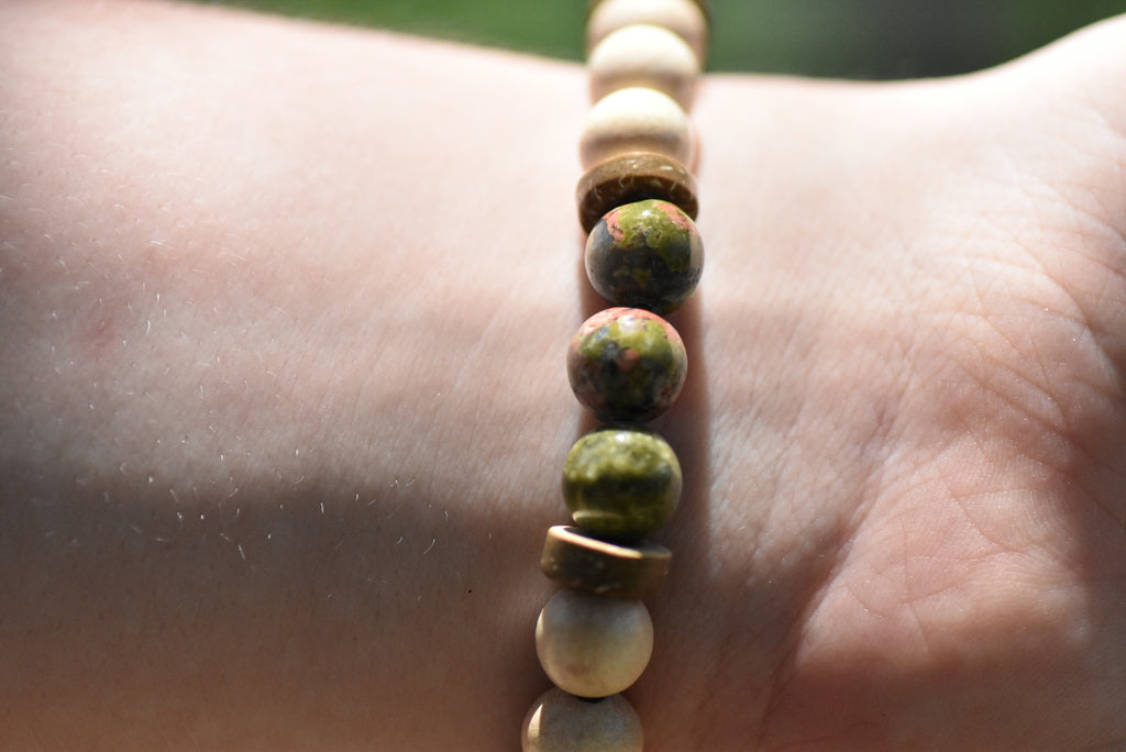 Mallowroot Steward - Tea and Herb Inspired Wood and Stone Bracelet