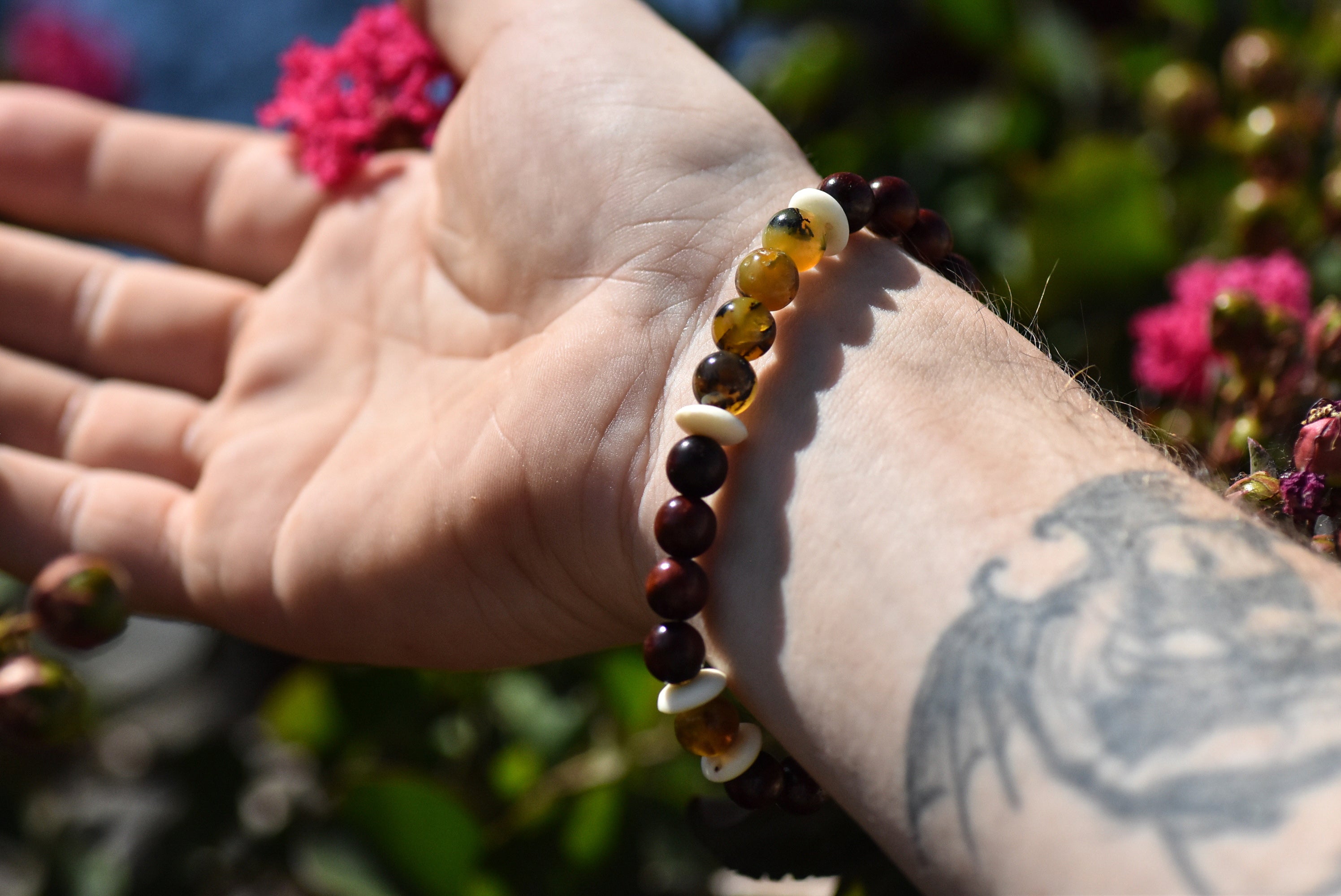 Thor - Yellow Opal, Red Sandalwood and Ox Bone Bracelet