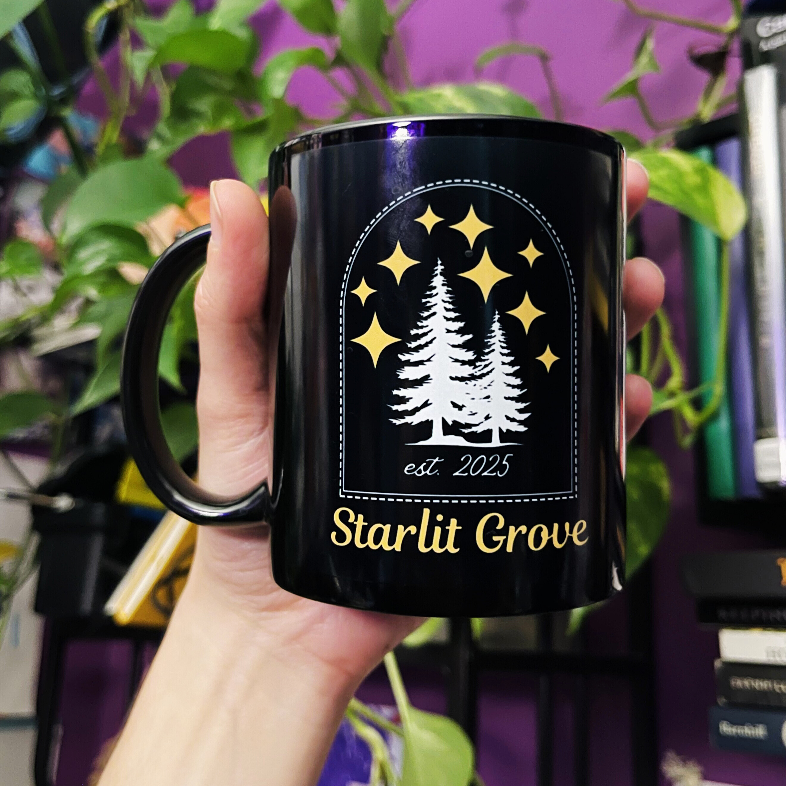 'Starlit Grove' Arched Logo - Black Glossy Mug